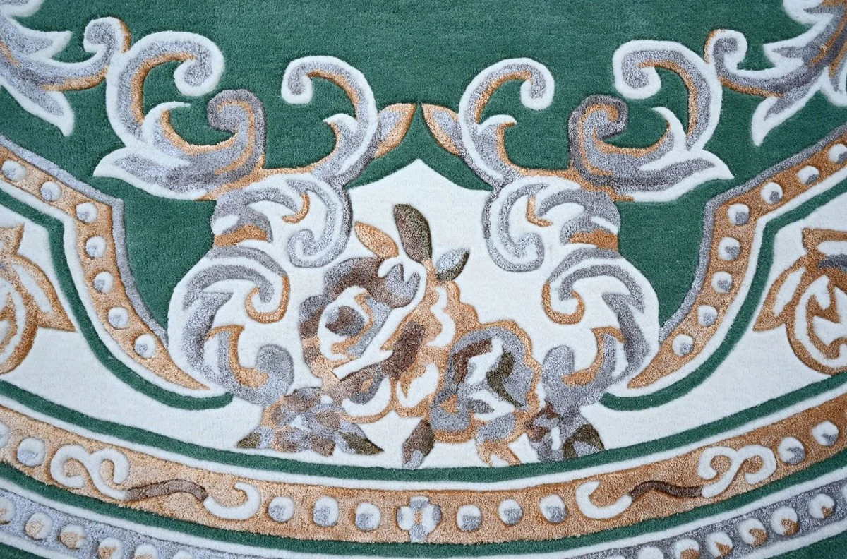 Round Pompöös by Luxury Baroque Carpet Crown by Harald Glööckler Green / White / Brown Ø 300 cm