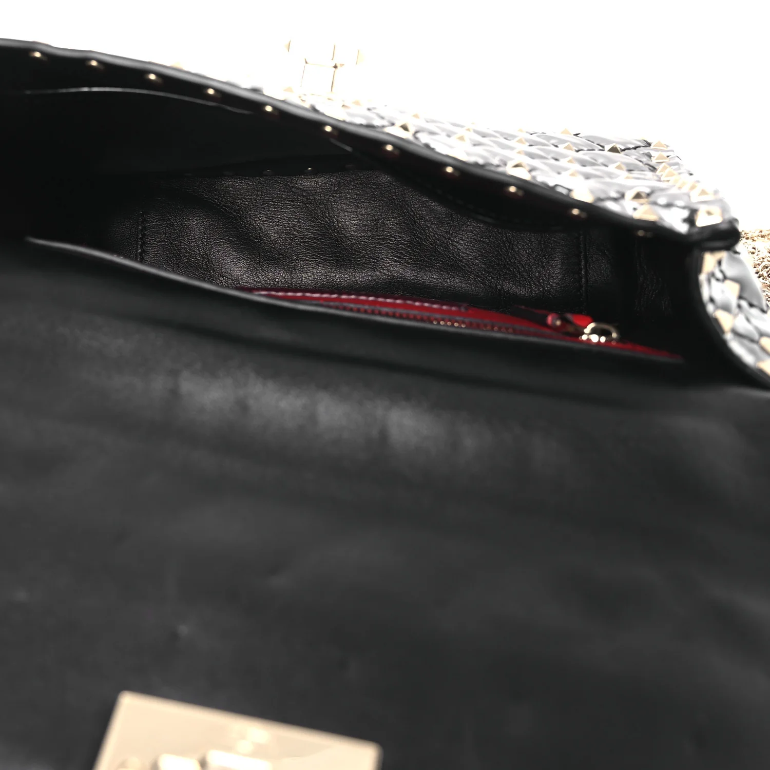 Patent Medium Rockstud Spike Shoulder Bag Black - Top Club