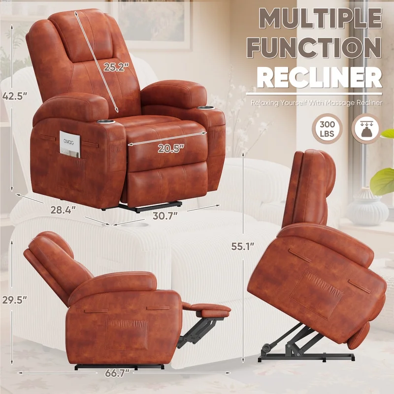 Lacoo Power Lift Electric Massage Recliner Chair Oversized Single Sofa with Cup Holder for Elderly, Black