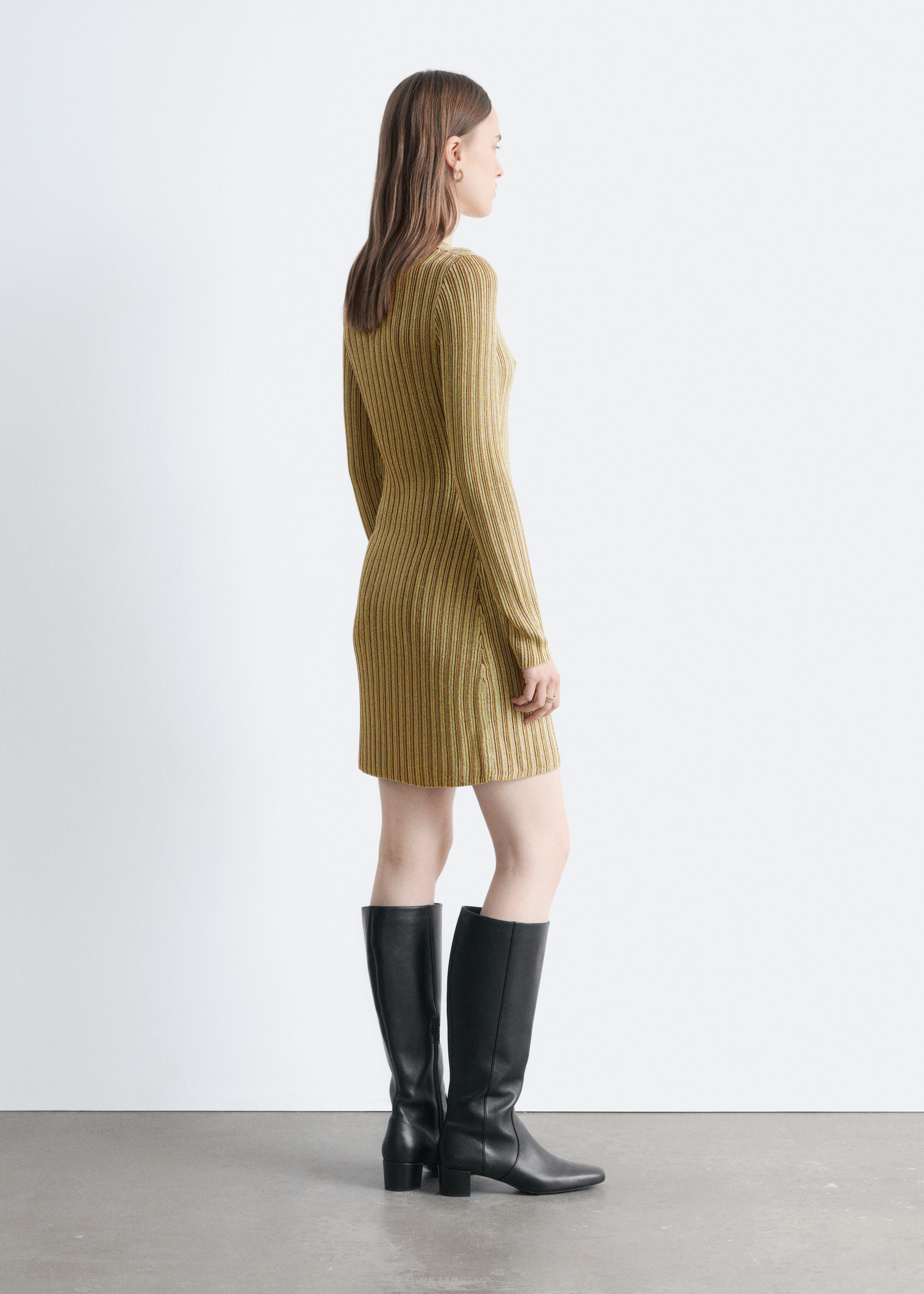 & Other Stories LONG-SLEEVE RIB-KNIT MINI DRESS