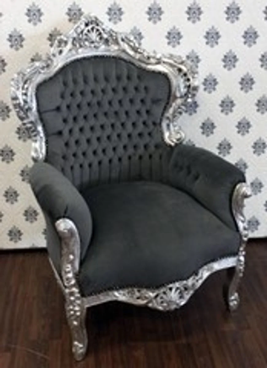 Baroque armchair King grey/silver