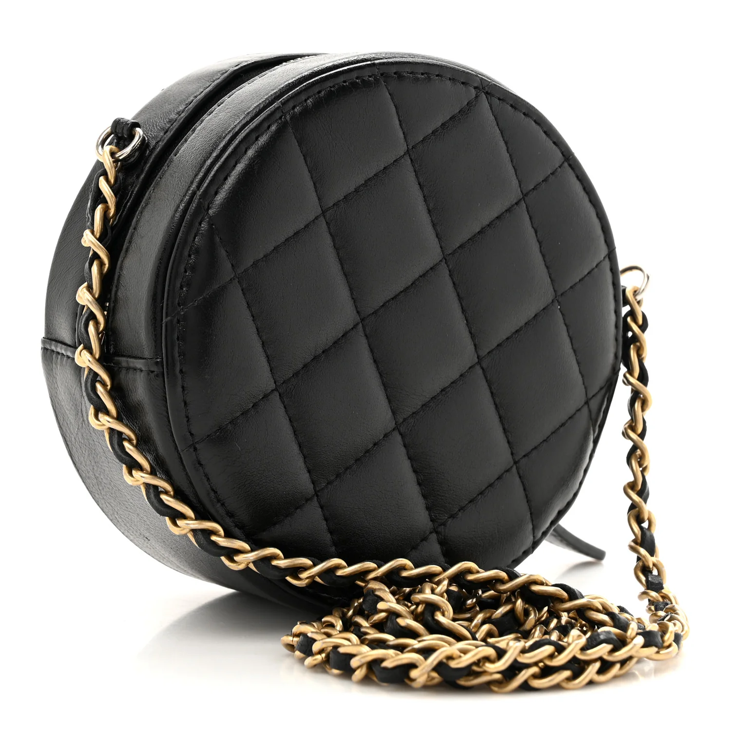 Lambskin Quilted Round Clutch With Chain Black - Top Club