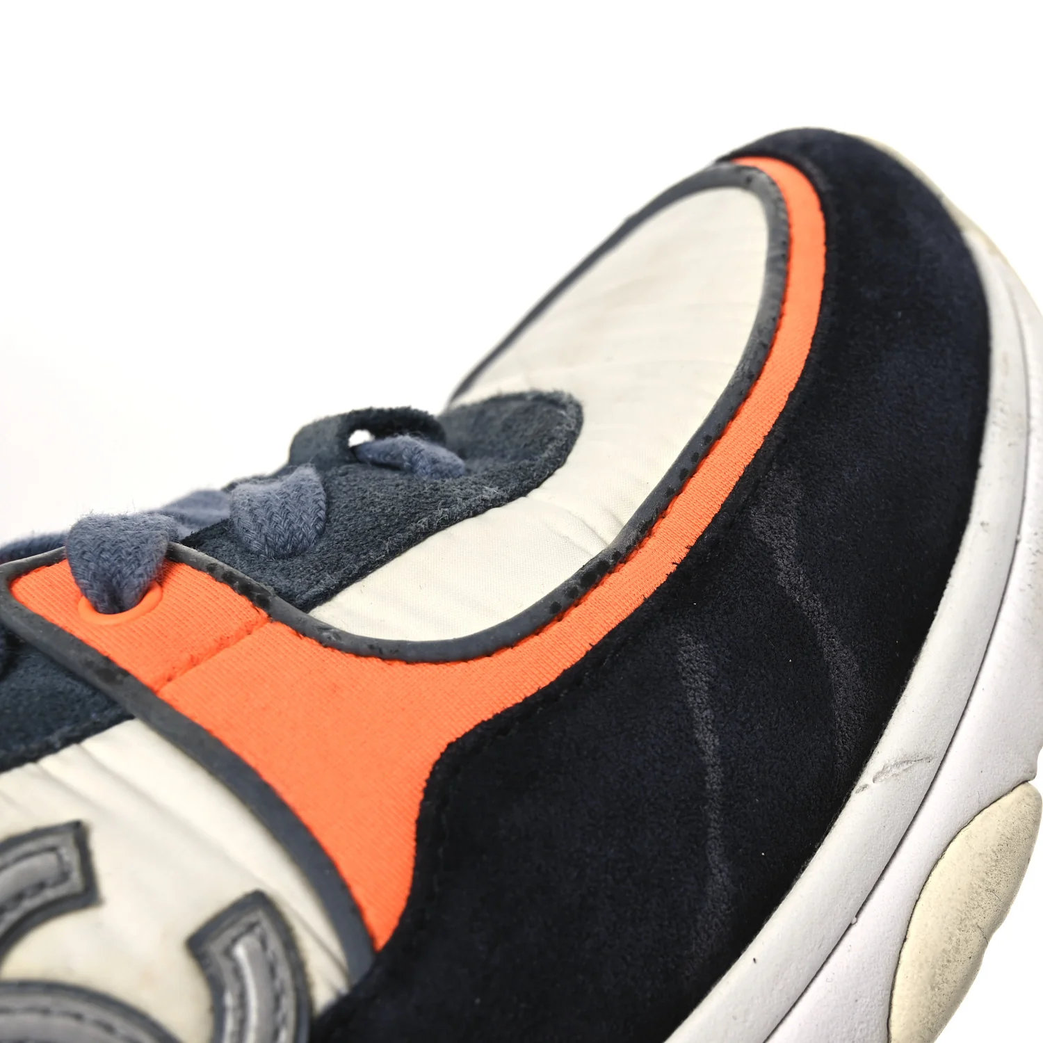Nylon Calfskin Suede CC Womens Sneakers 35.5 Navy White Orange Black - Top Club