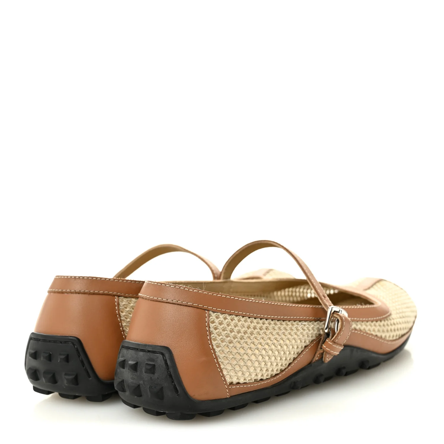 Crochet Knit Calfskin Kichu Ballet Flats 37.5 Beige Lin Naturel - Top Club