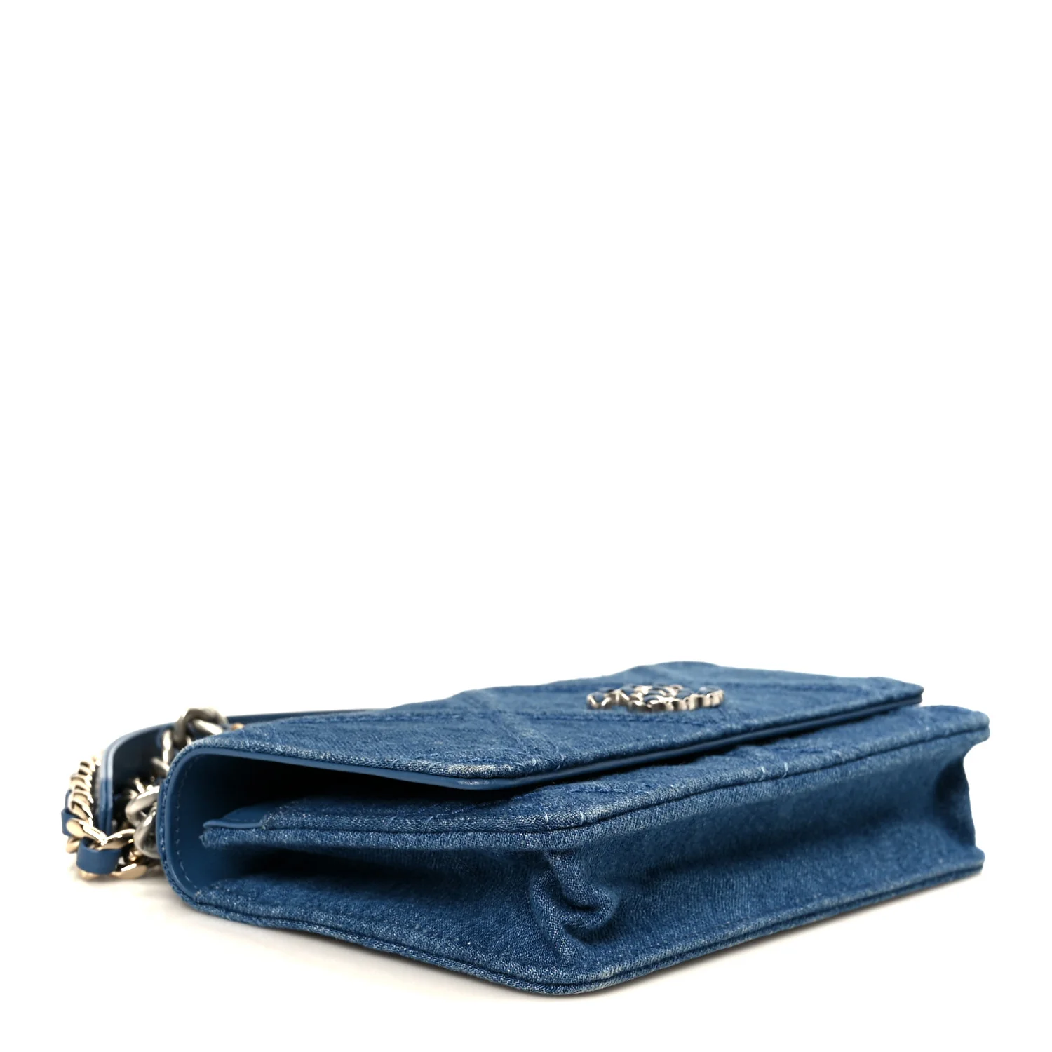 Denim Quilted Chanel 19 Wallet On Chain WOC Blue - Top Club