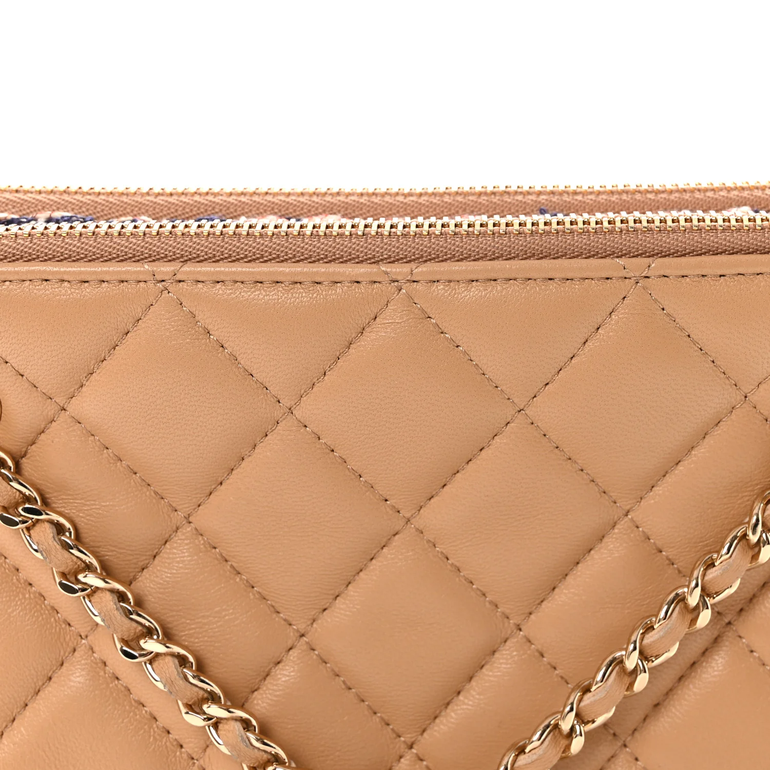 Tweed Lambskin Quilted Pouch Beige Multicolor - Top Club