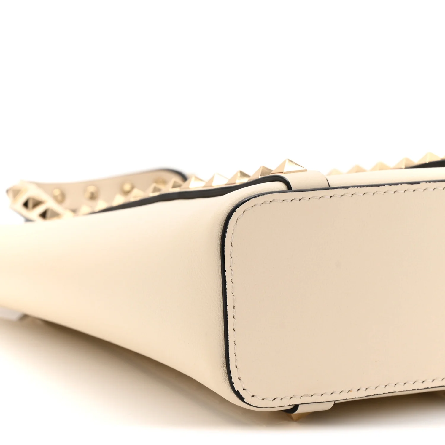Pebbled Calfskin Rockstud North South Crossbody Bag Light Ivory - Top Club