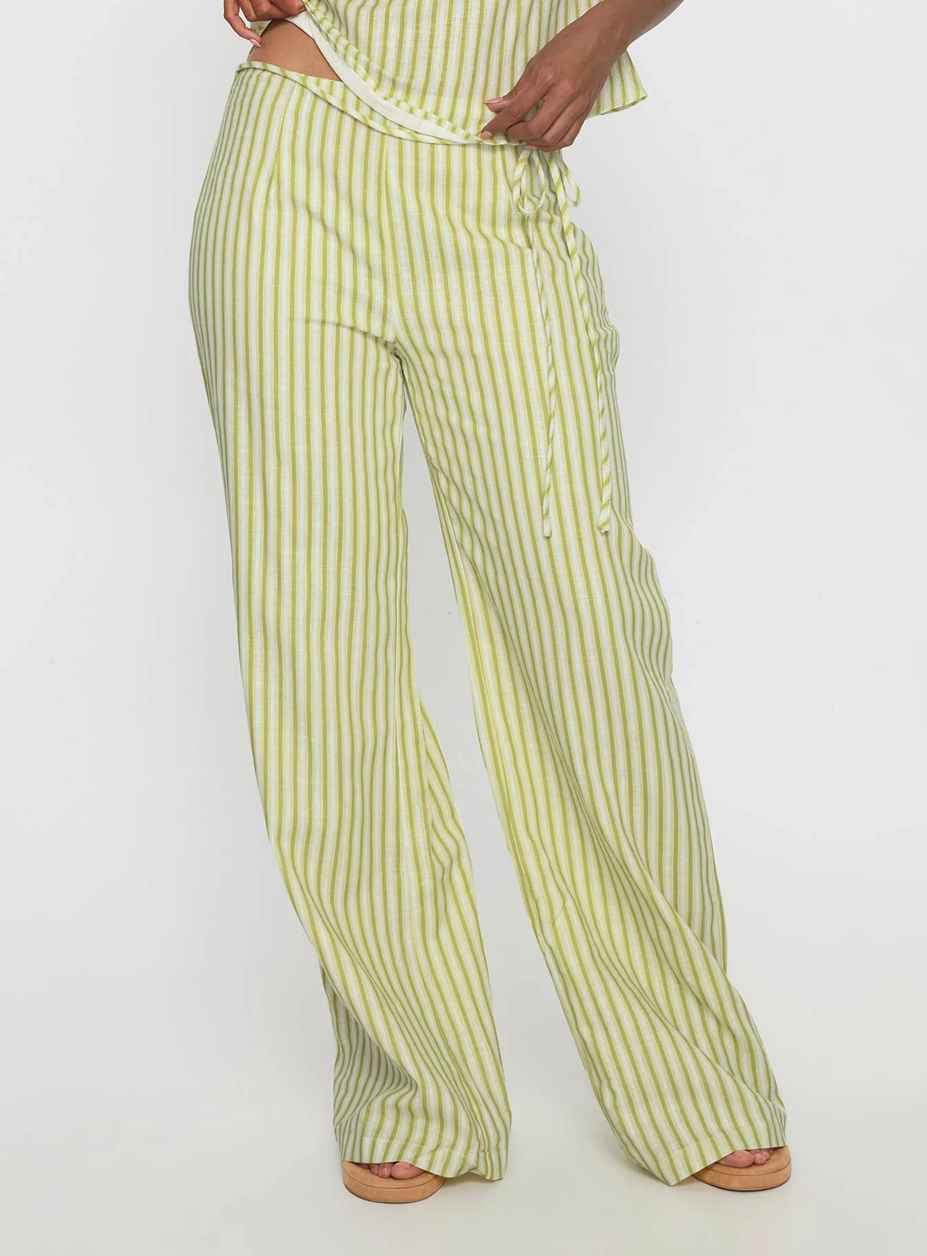 With Pleasure Tie Side Pant Green / Blue Stripe