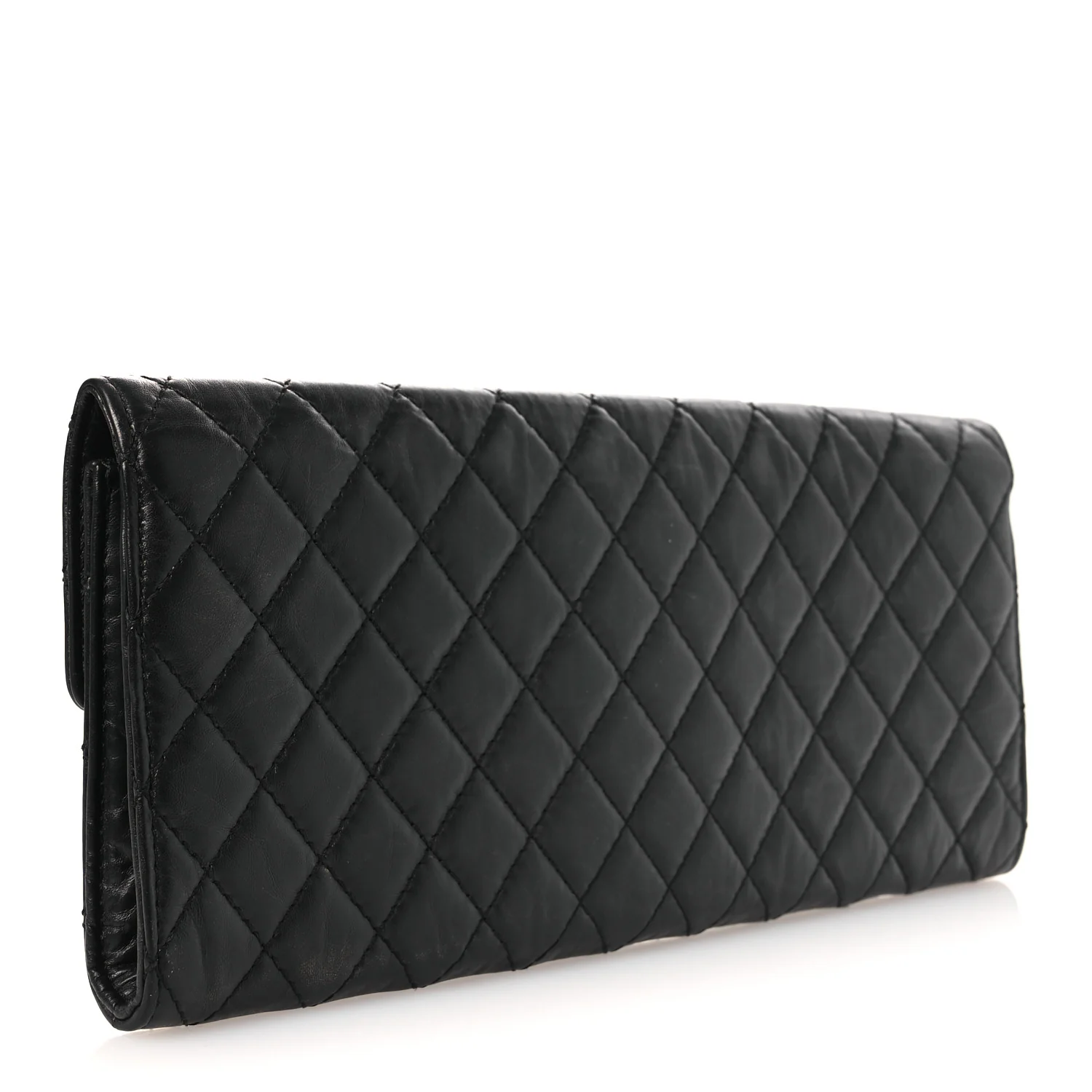 Metallic Aged Calfskin Quilted Paris Hamburg Clutch Black - Top Club