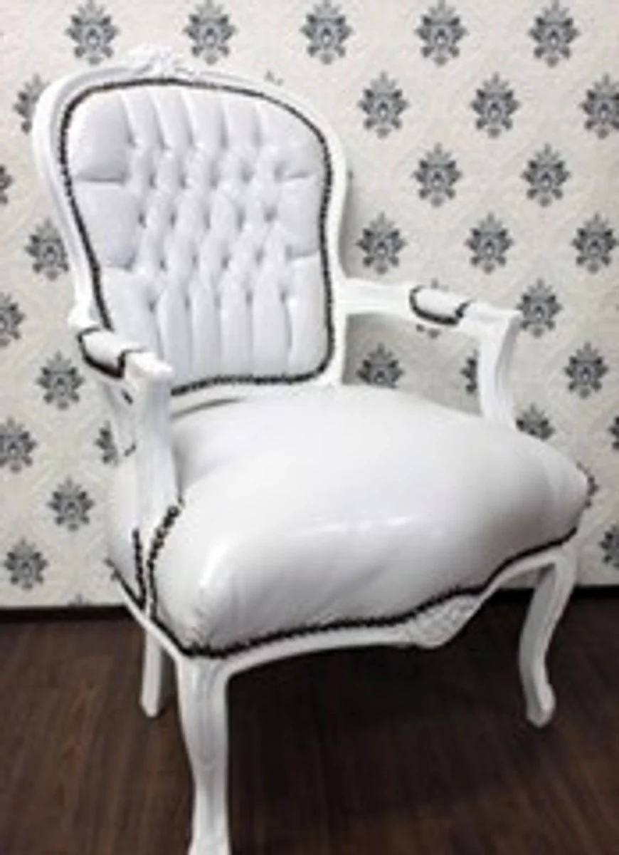Baroque Salon Chair White / White Leather Look - Furniture