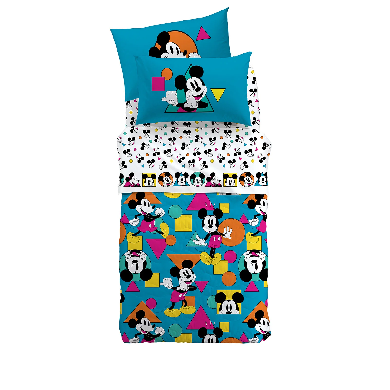 Completo Lenzuola In Cotone Mickey Geo Singolo Unica Disney