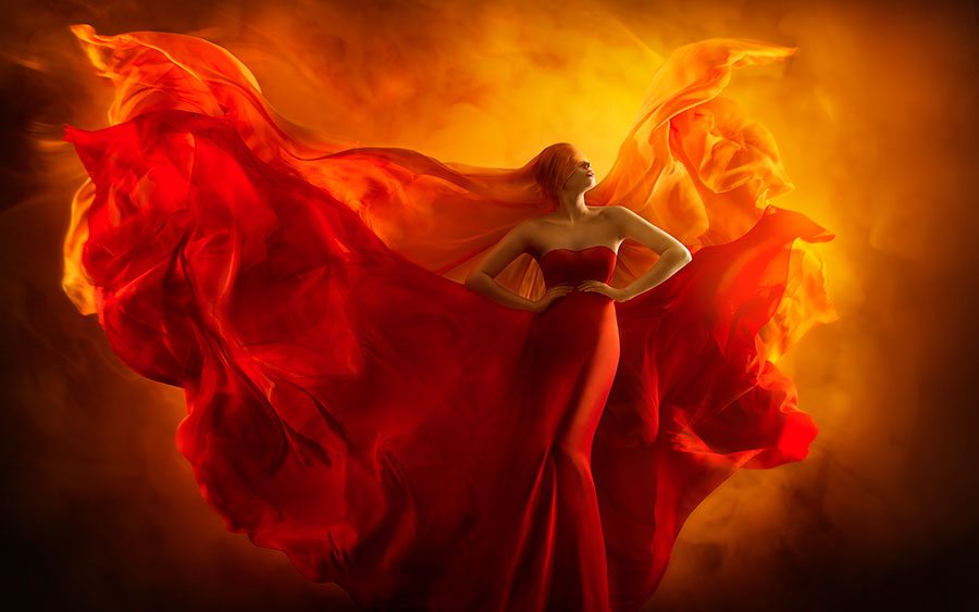 Glasschilderij Woman in Red 90 x 60 cm