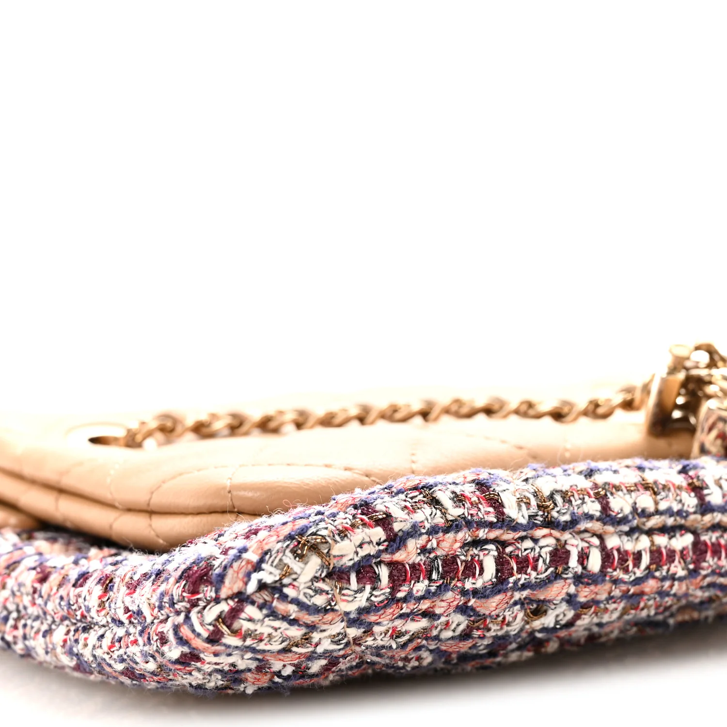 Tweed Lambskin Quilted Pouch Beige Multicolor - Top Club