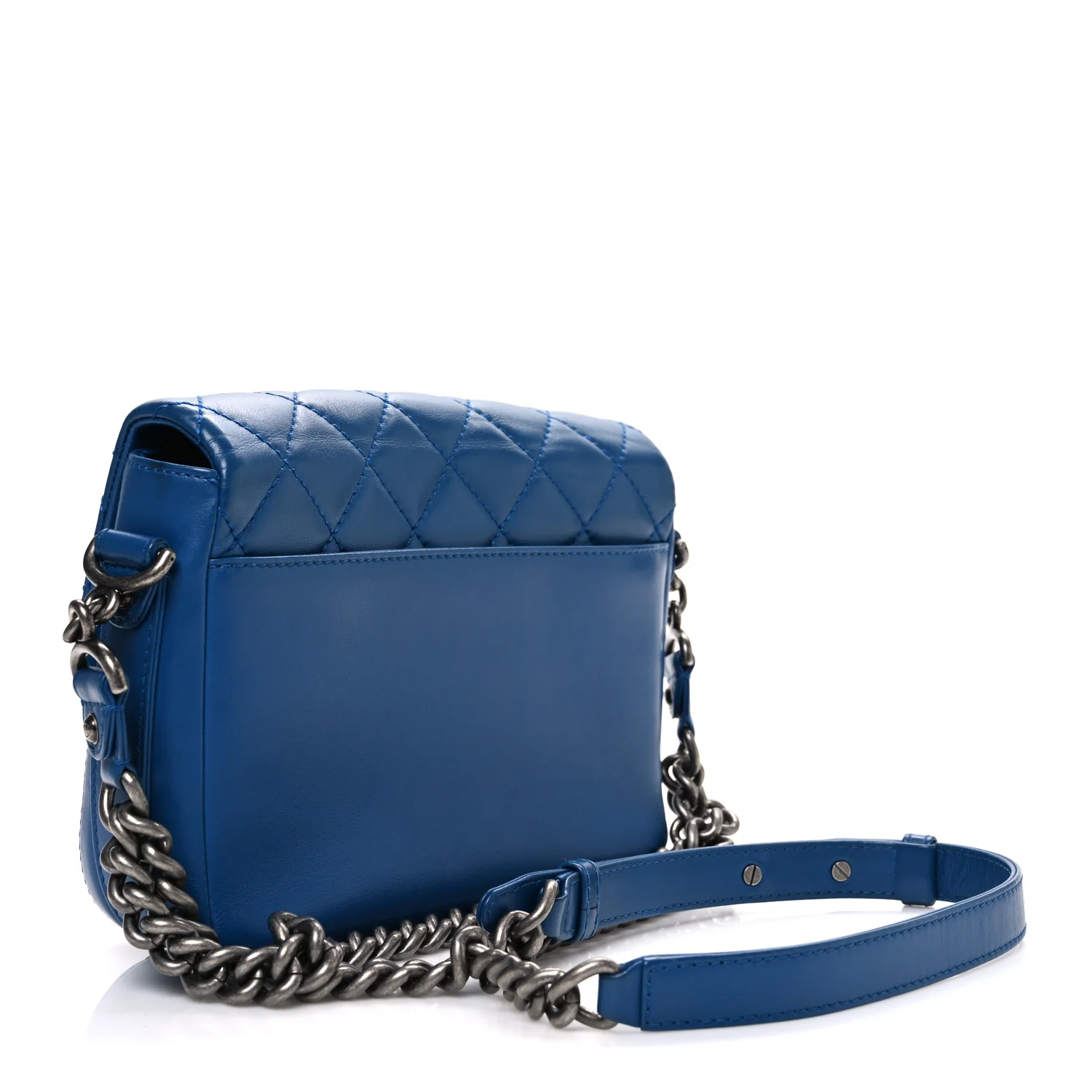Calfskin Quilted Medium Rock My Shoulder Flap Blue - Top Club