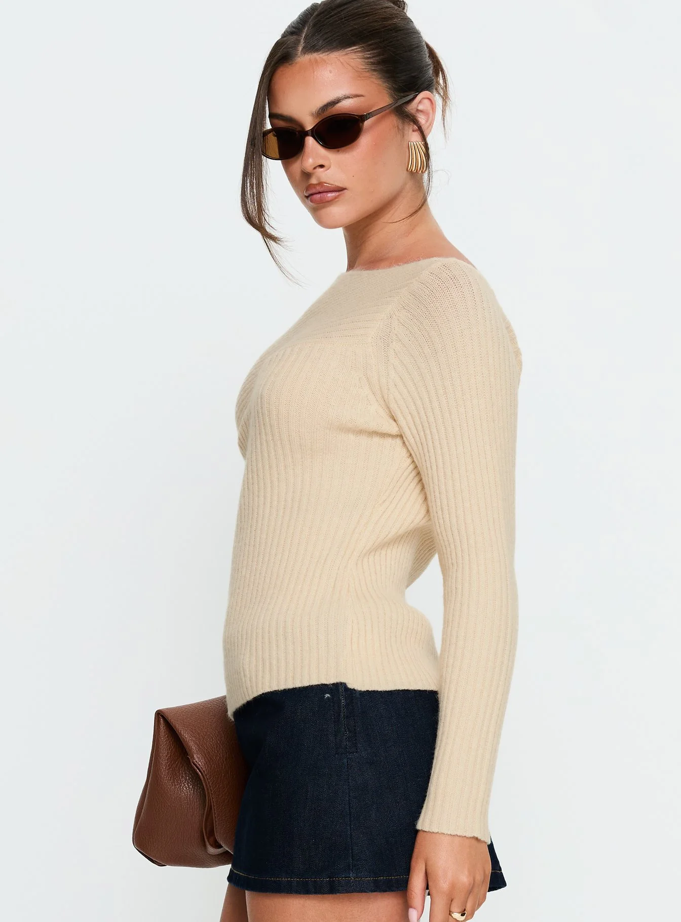 Cassye Long Sleeve Ribbed Top Cream