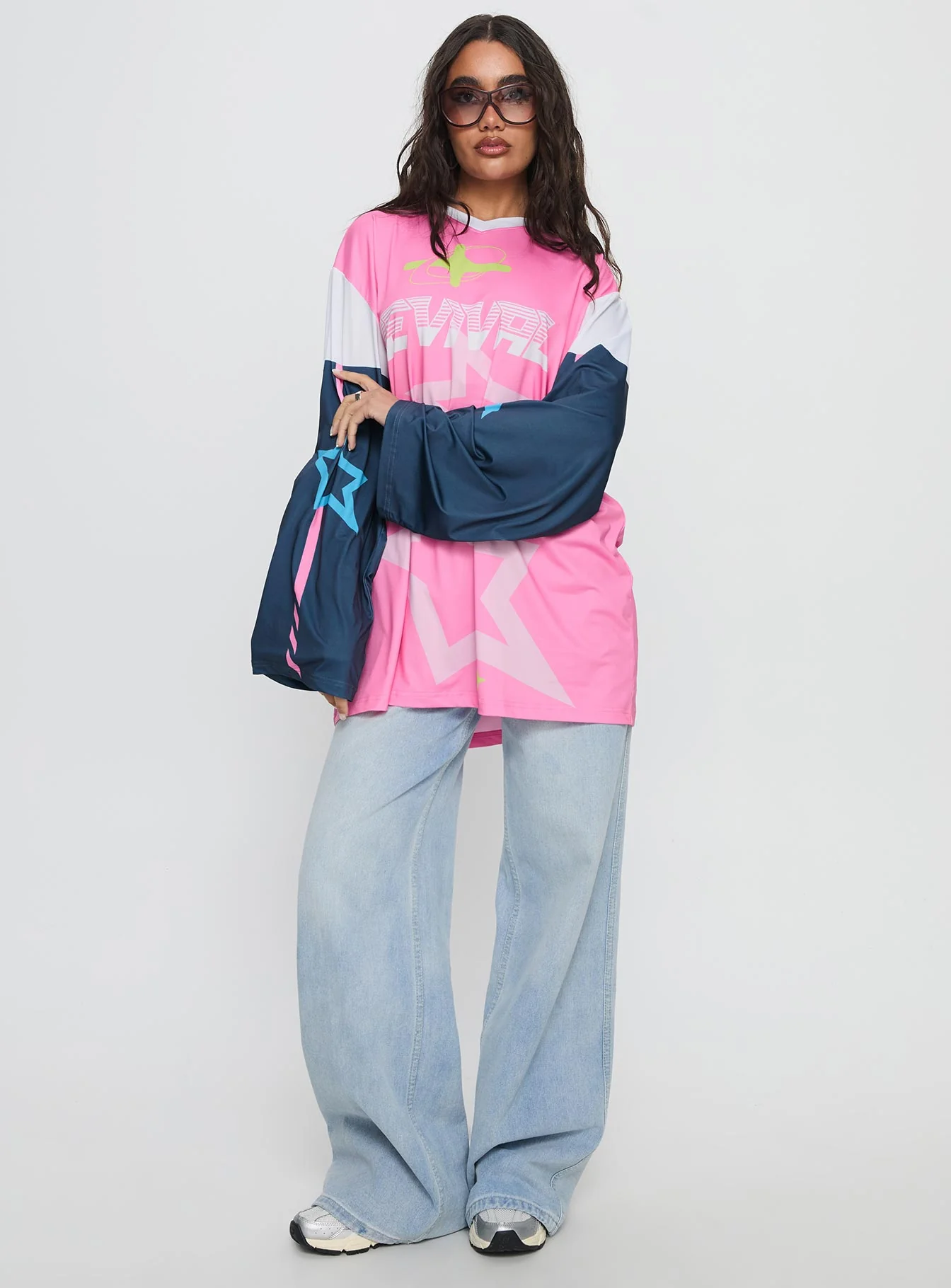 Revival Moto Long Sleeve Jersey Top Pink