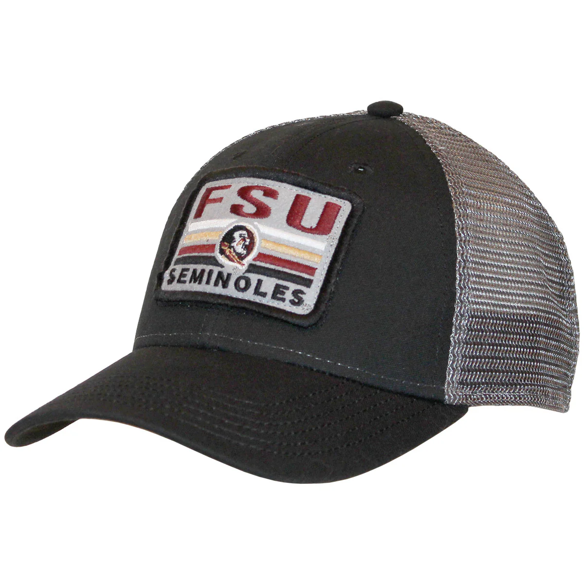 Legacy FSU Seminoles/Seminole Logo Patch Adjustable Snapback Trucker Cap - Black/Dark Grey - MoB Apparel