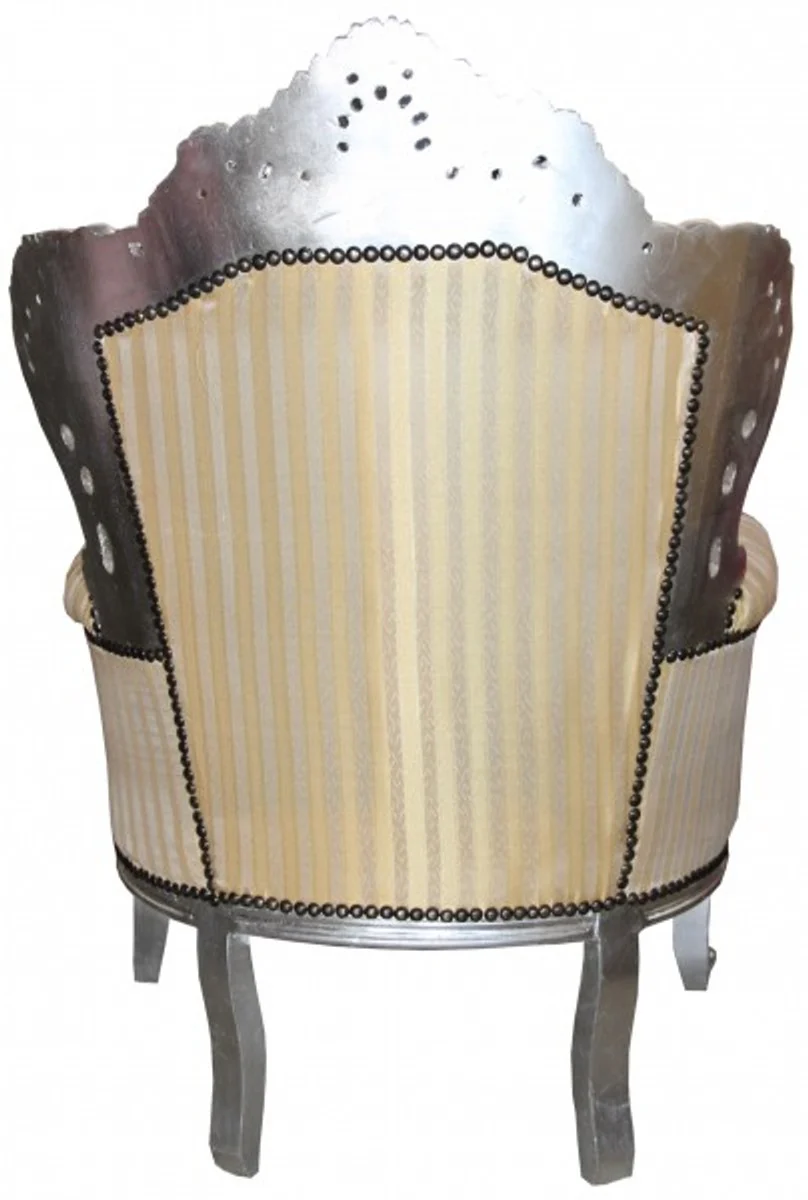 Baroque armchair King Mod 2 gold / beige stripes / silver furniture antique style