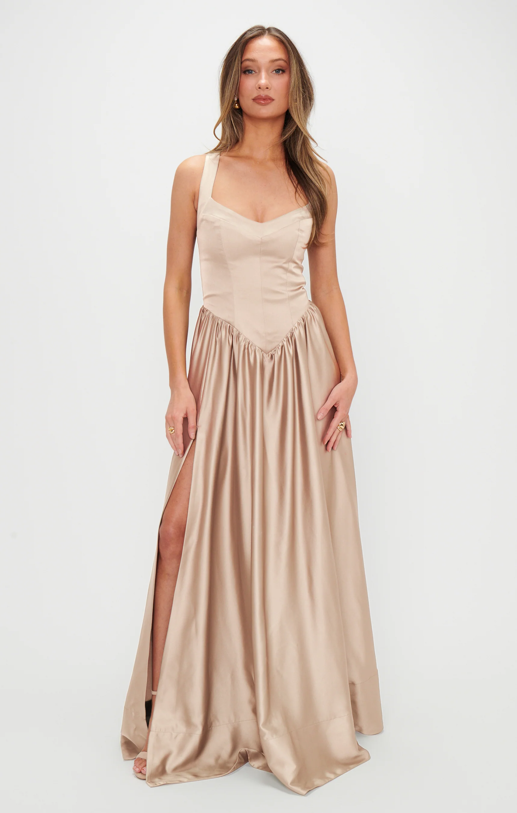 Abigail Maxi Dress ~ Champagne Luxe Satin