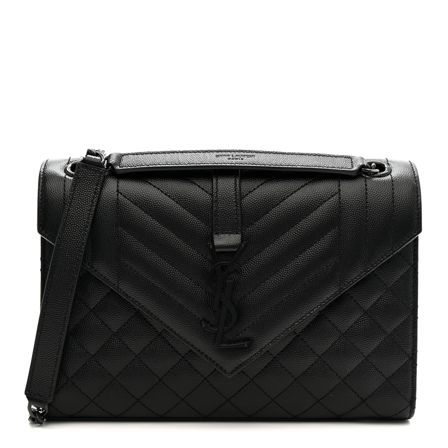Grain De Poudre Textured Mixed Matelasse Triquilt Medium Monogram Monochrome Satchel Black