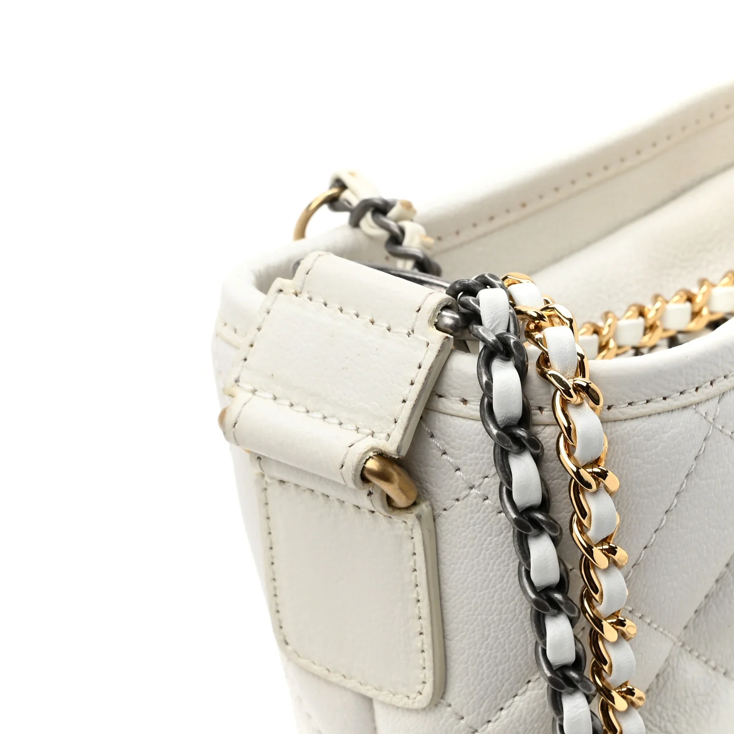 Patent Goatskin Quilted Medium Gabrielle Hobo White - Top Club