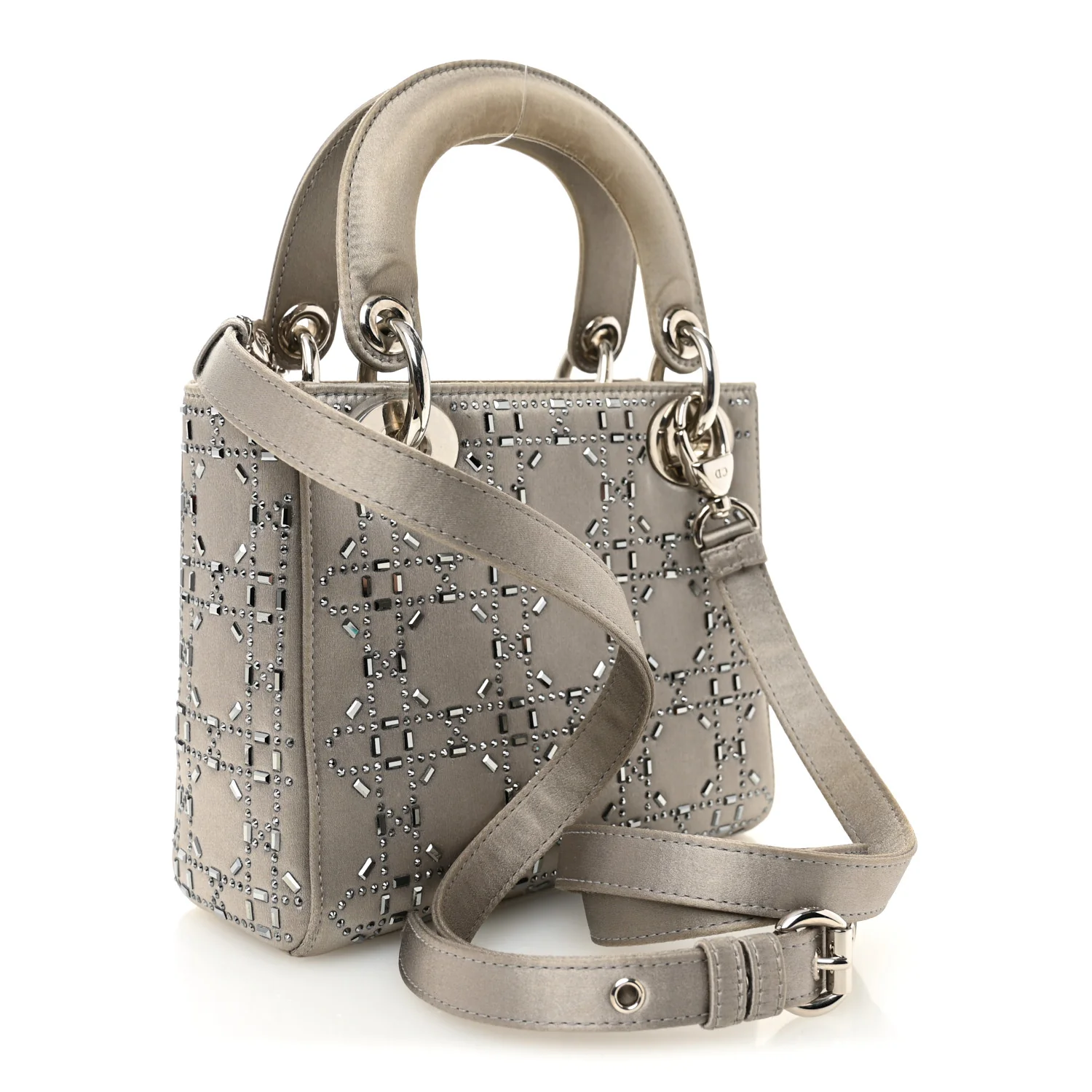 Satin Crystal Cannage Mini Lady Dior Gray - Top Club