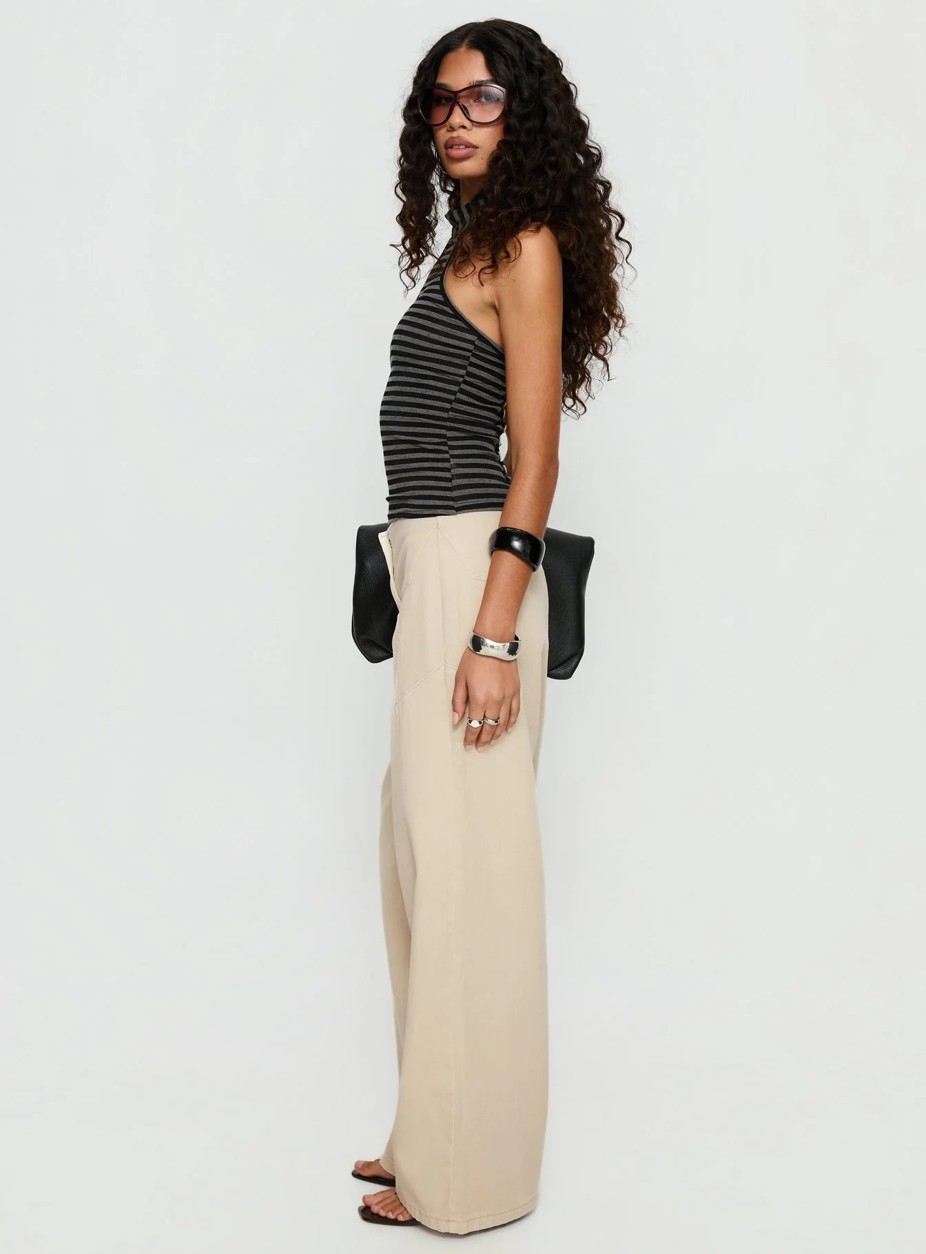 Dolley Star Stitch Mid Rise Wide Leg Jean Ecru