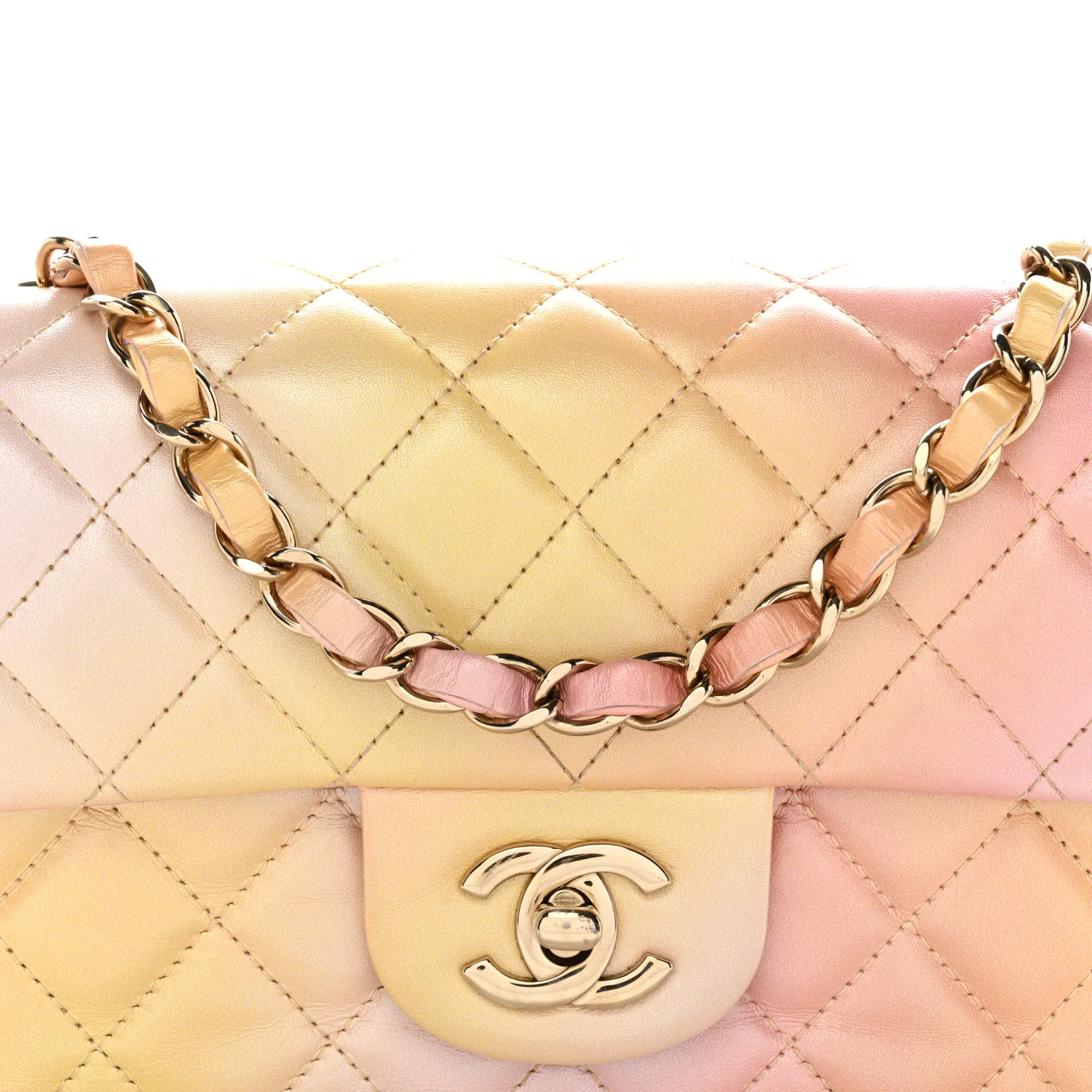 Lambskin Quilted Tie Dye Ombre Mini Rectangular Flap Yellow Multicolor - Top Club