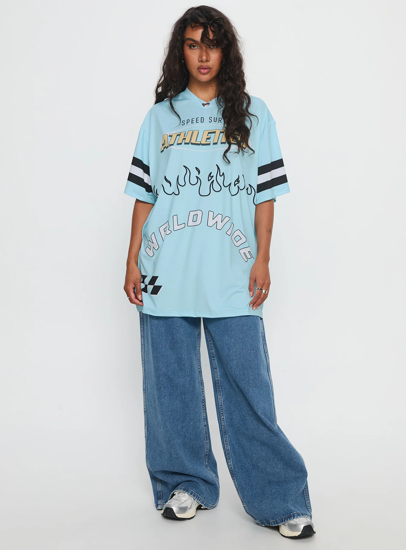 Moto Speedster Oversized Graphic Top Blue