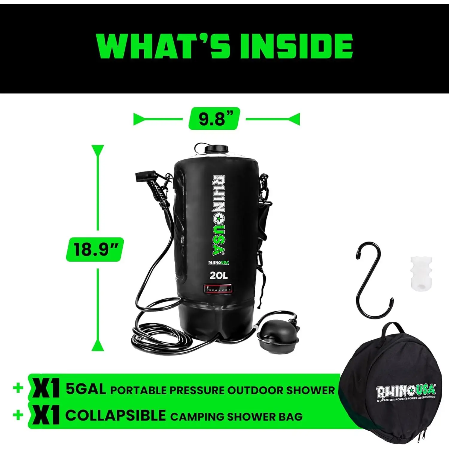 Rhino USA 5 Gal / 20L Portable Solar Camp Shower