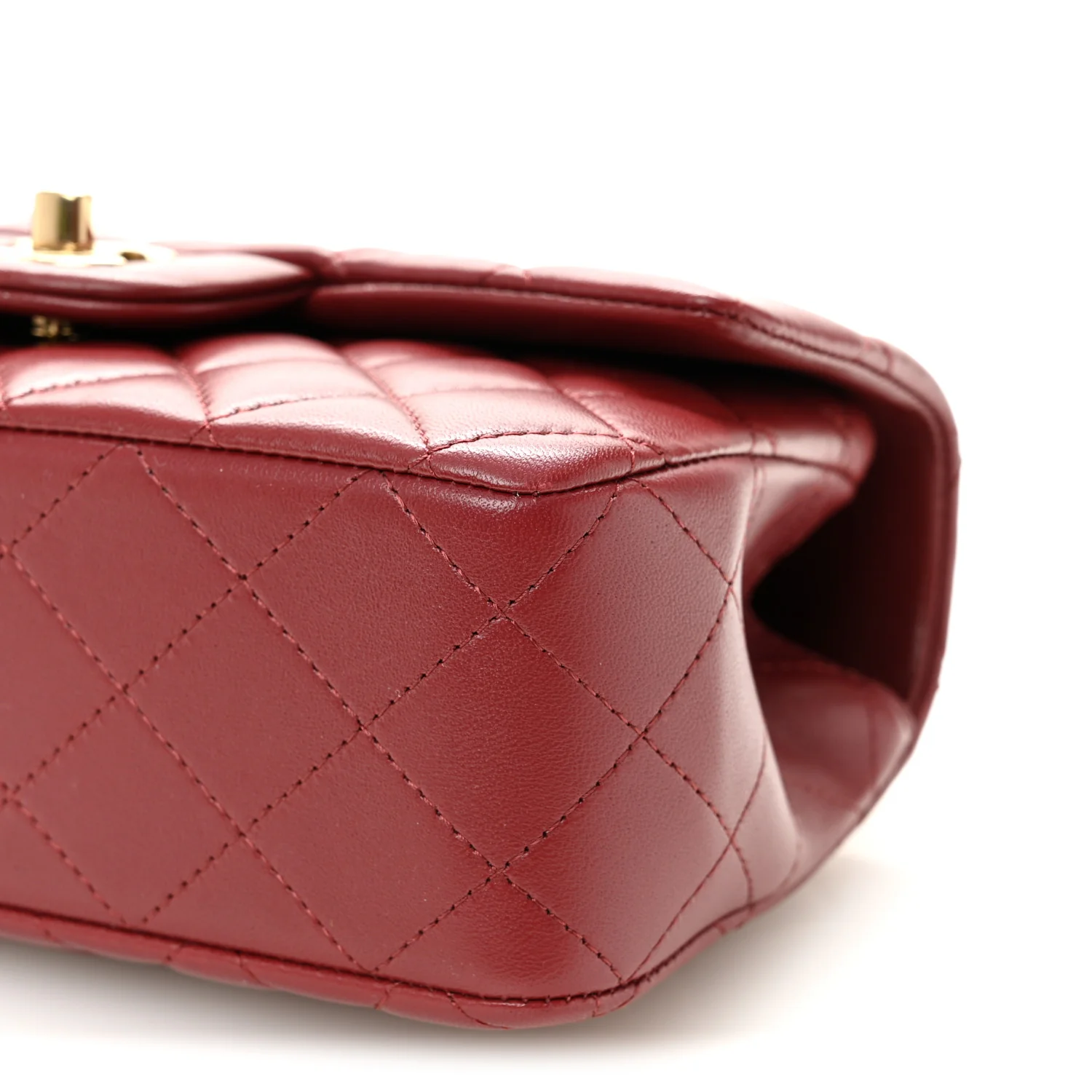 Lambskin Quilted Mini Top Handle Rectangular Flap Burgundy - Top Club