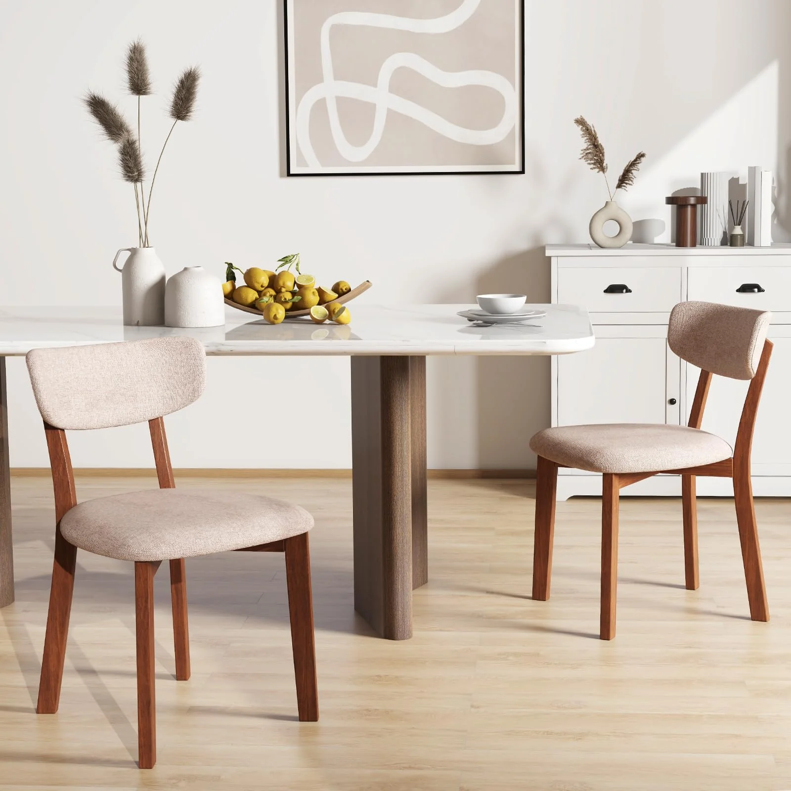 BEFOUNDLOVELY Upholstered Mid-Back Dining Chairs Set of 2/4 with Solid Rubber Wood Frame, Curved Backrest & Padded Seat Cushion