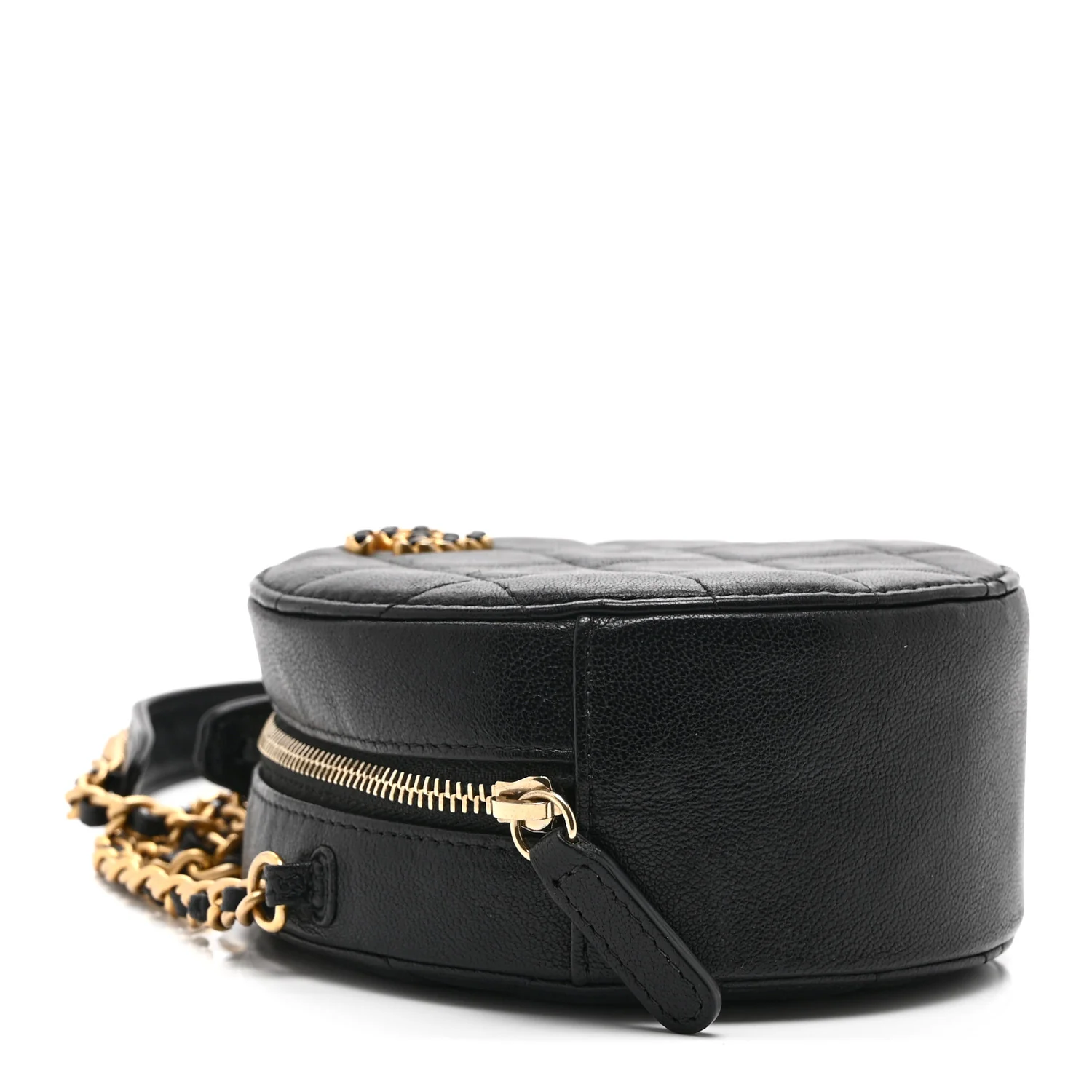 Goatskin Quilted Chanel 19 Round Clutch With Chain Black - Top Club