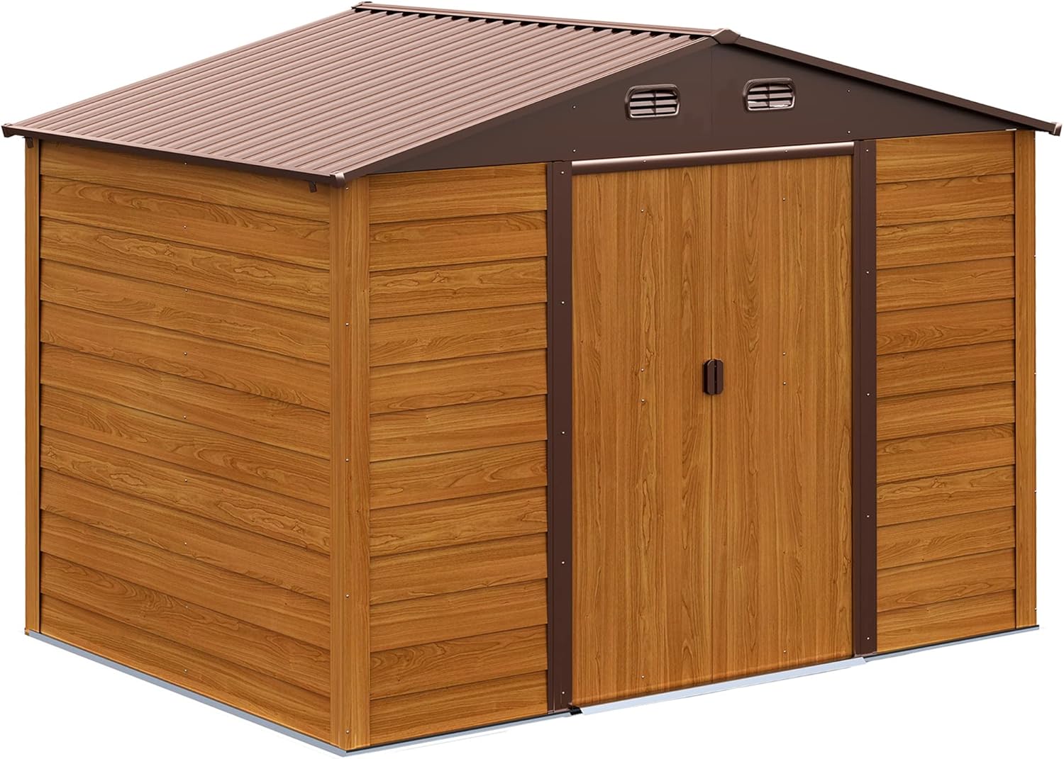 Outsunny Casetta da Giardino Porta Attrezzi in Acciaio con Porte Scorrevoli e Prese d'Aria, 278x195x215cm, Marrone