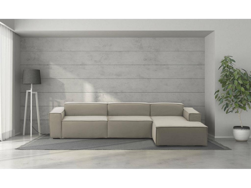 Sofá fijo Dmaiol, Sofá modular 4 plazas península derecha, 100% Made in Italy, Sofá moderno en tela, Cm 340x170h70, Tórtola