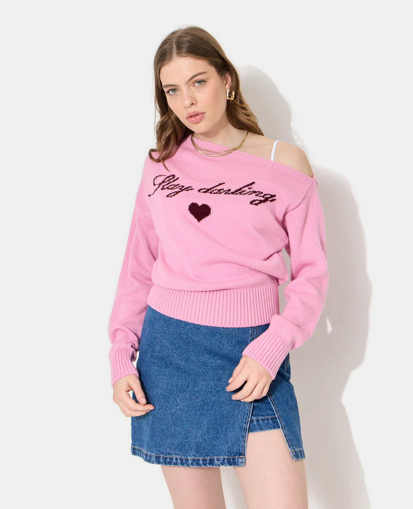 Pimkie Pull asymétrique avec écriture poitrine