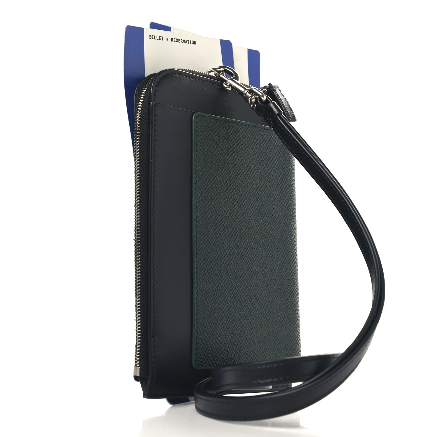 Textured Calfskin Passport Phone Holder Green - Top Club