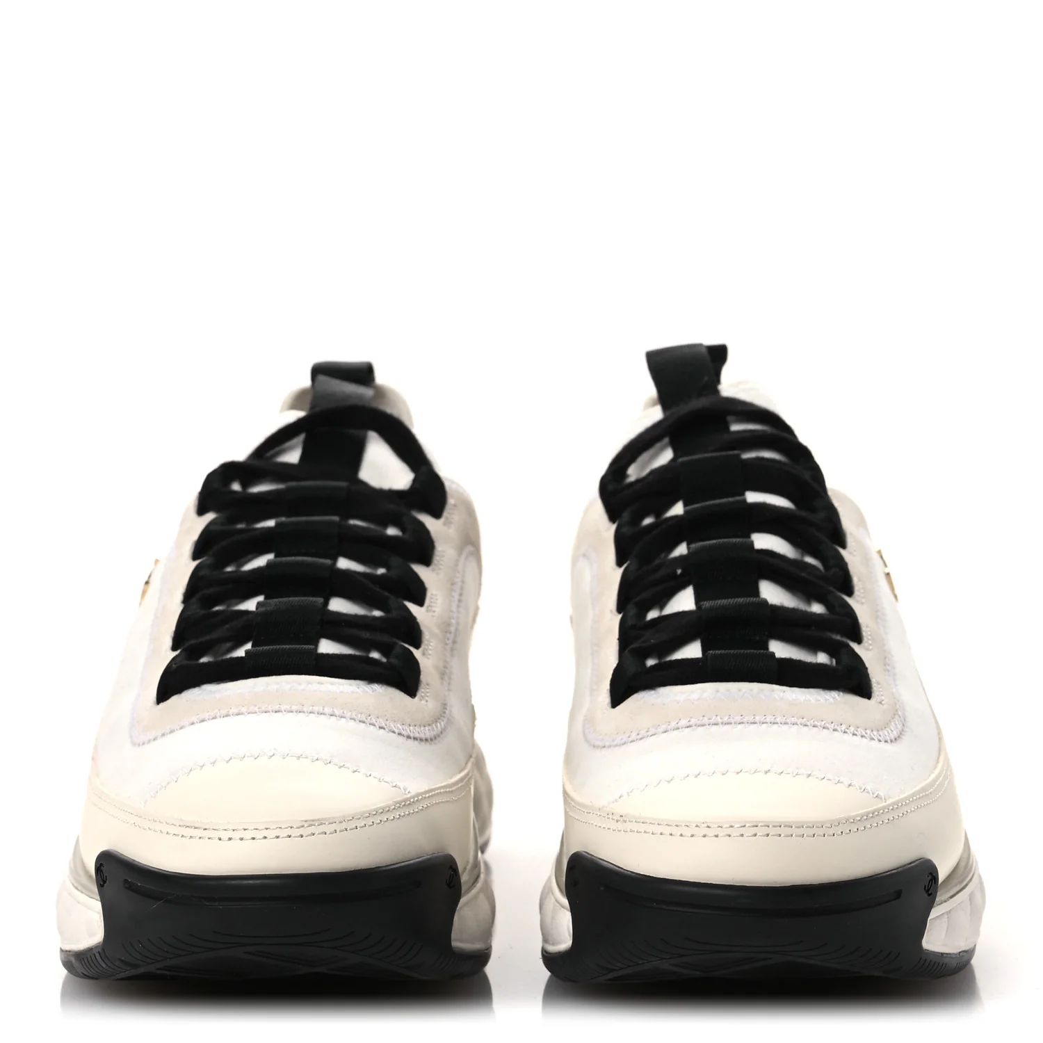 Velvet Calfskin Mixed Fibers CC Sneakers 40.5 Ivory Black - Top Club