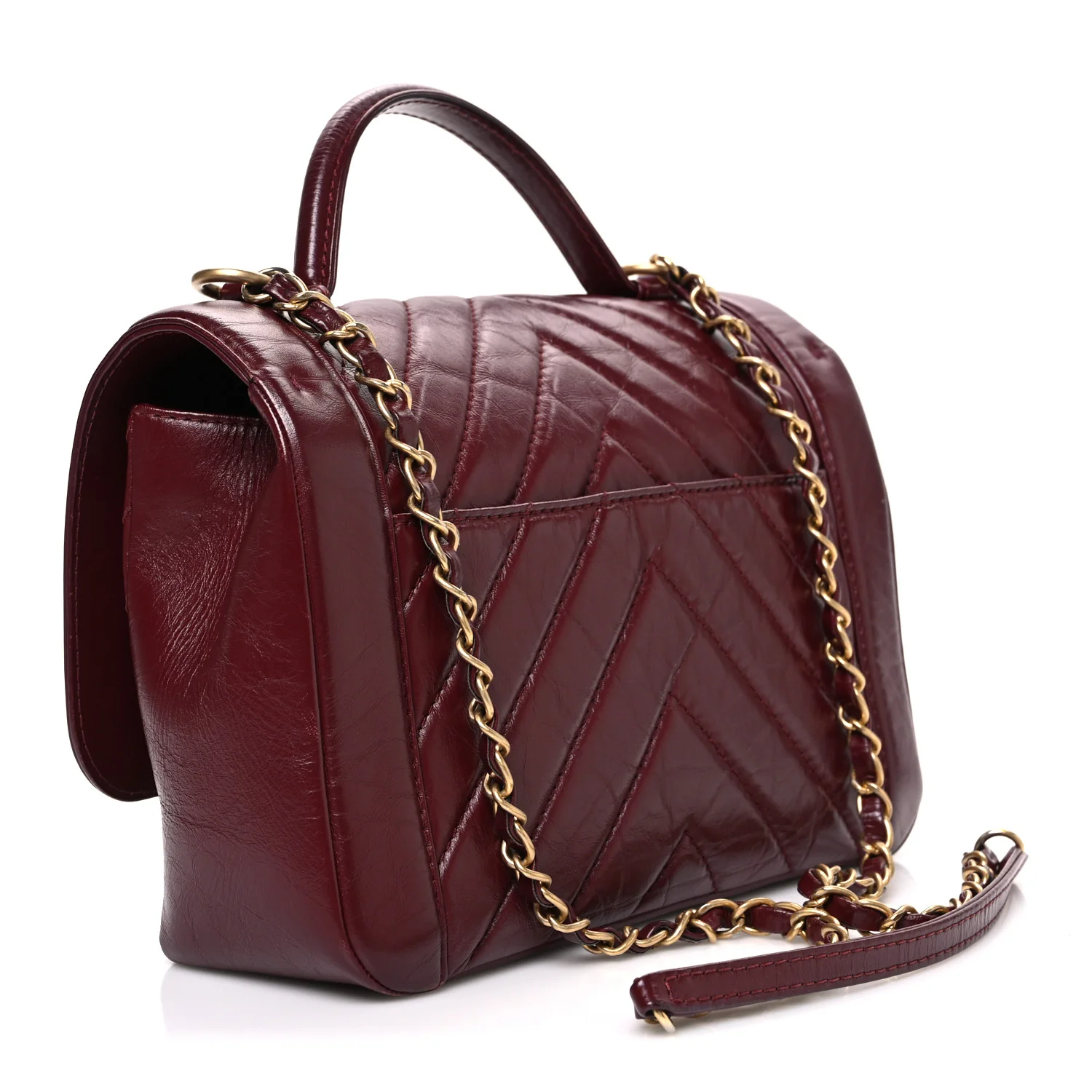 Calfskin Chevron Quilted Top Handle Flap Red - Top Club