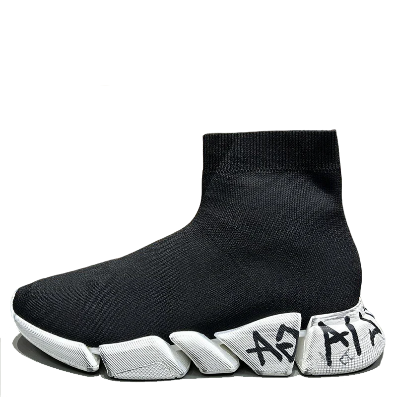Balenciaga Unisex Black Sock Sneakers with Graffiti Sole for Fashion-forward Men and Women - Sneaker Replica Workshop