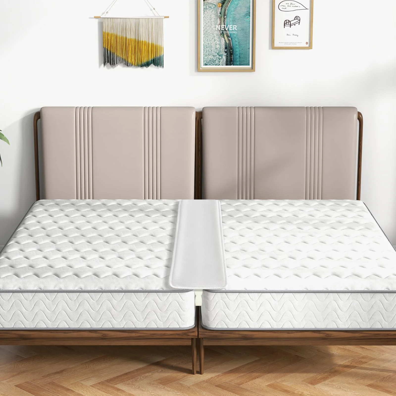 BEFOUNDLOVELY 75” X 9” Wide Bed Bridge Twin to King Converter Kit, Mattress Connector Kit with Adjustable Strap, Split King Gap Filler