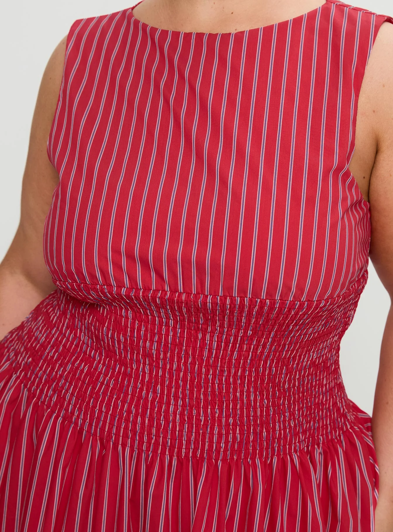 Lilienne Cotton Poplin Maxi Dress Red Stripe Curve