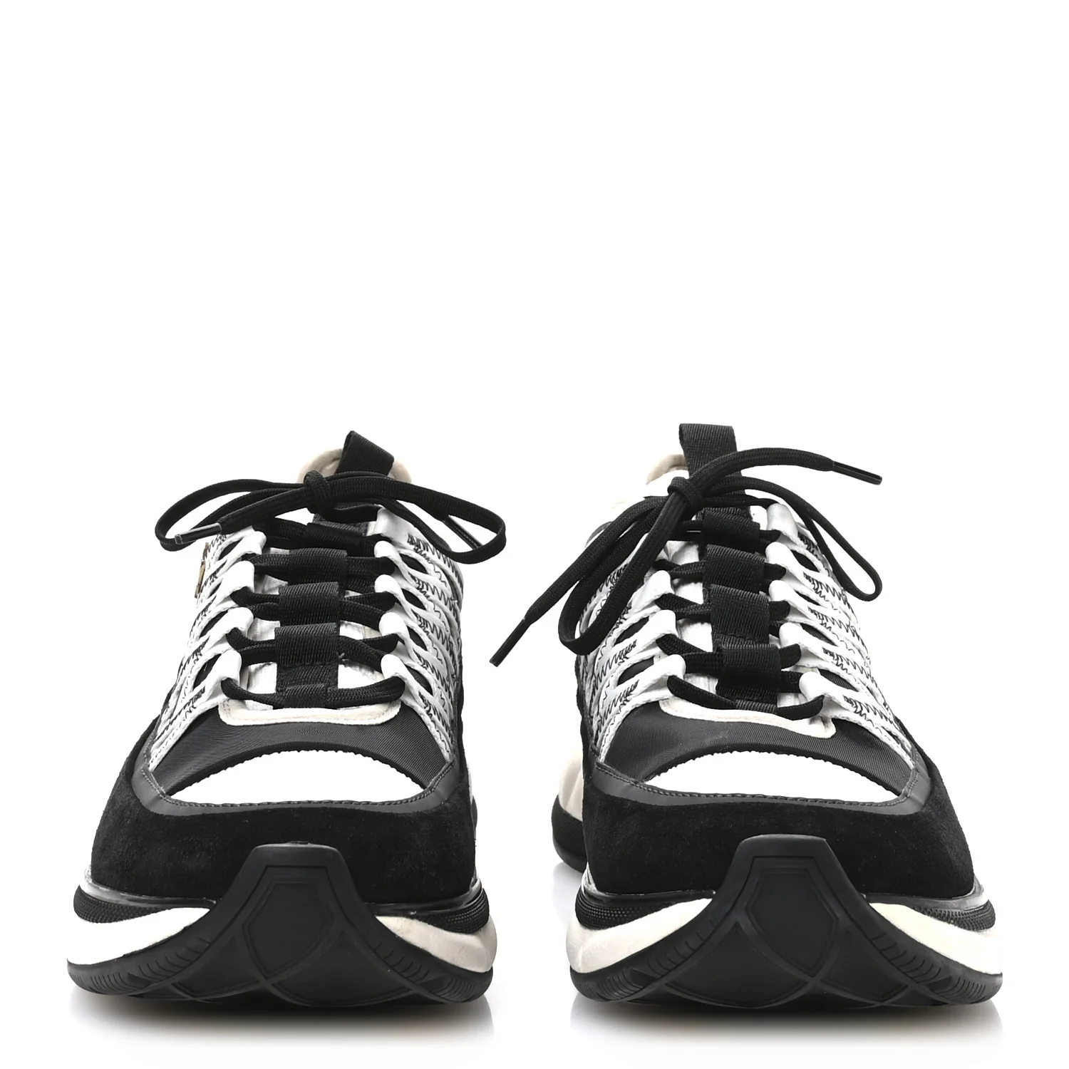 Fabric Suede Calfskin Sneakers 41 Black Beige White - Top Club
