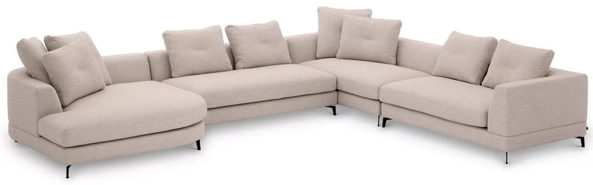Luxury corner sofa sand / black 410 x 320 x H. 65 cm - living room sofa with cushions - living room furniture - living room furnishings - luxury furniture - luxury furnishings