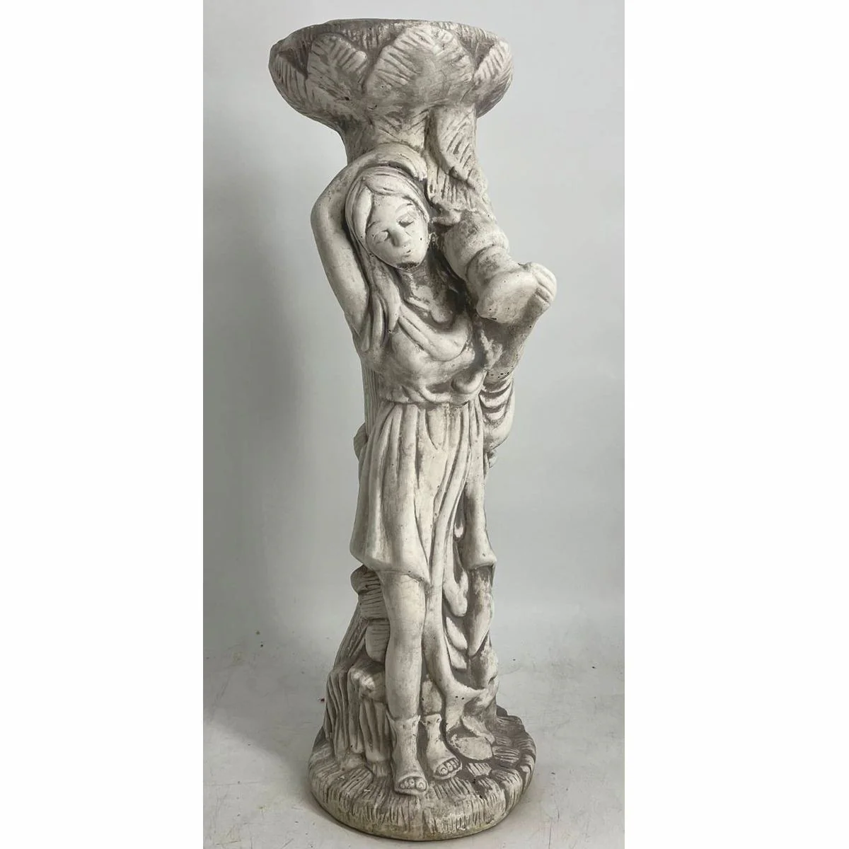 Art Nouveau Garden Decoration Concrete Sculpture Woman with Flower Pot Gray H. 60 cm
