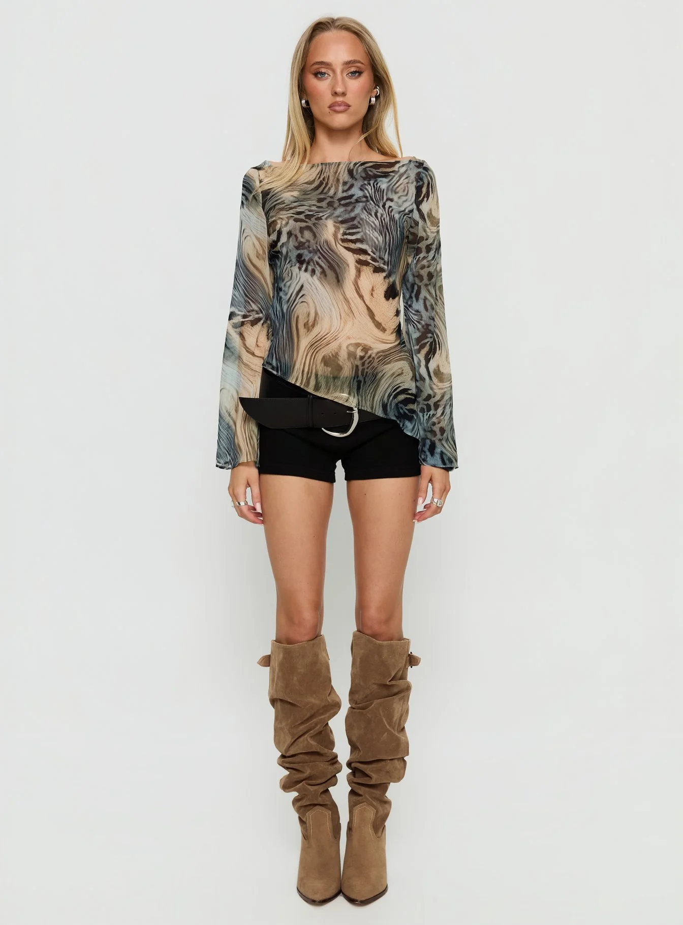 Esmaria Long Sleeve Flared Top Multi Animal