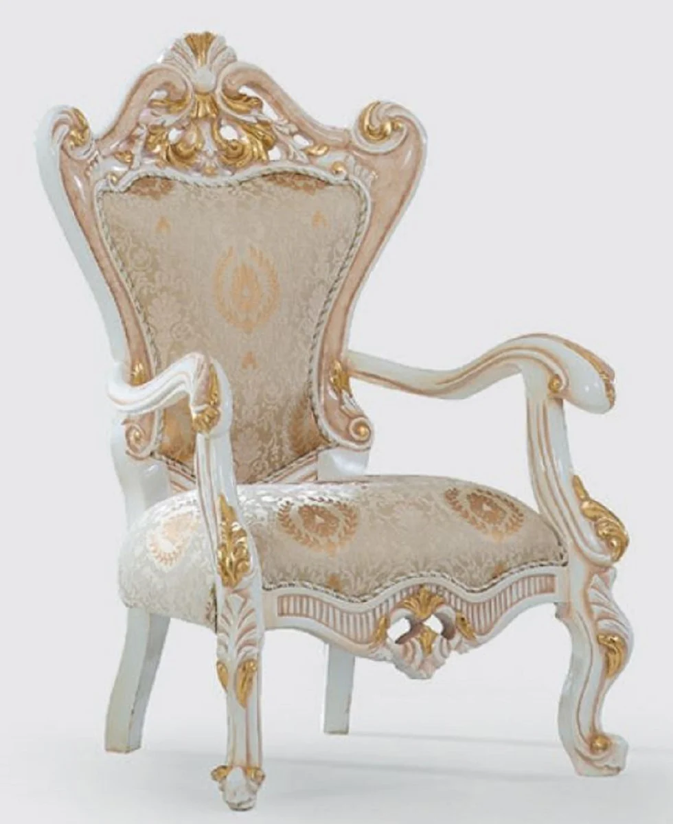 Luxury Baroque Living Room Set Beige / White / Gold - 2 Sofas & 2 Armchairs & 1 Coffee Table - Handcrafted Living Room Furniture in Baroque Style - Noble & Magnificent