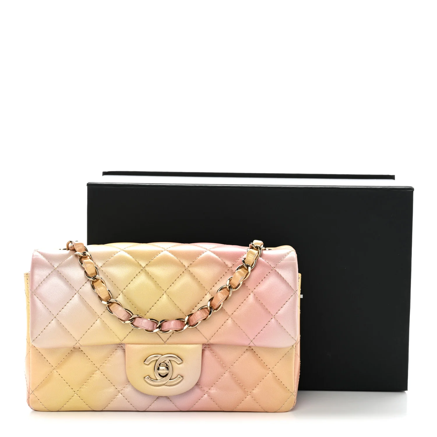 Lambskin Quilted Tie Dye Ombre Mini Rectangular Flap Yellow Multicolor - Top Club