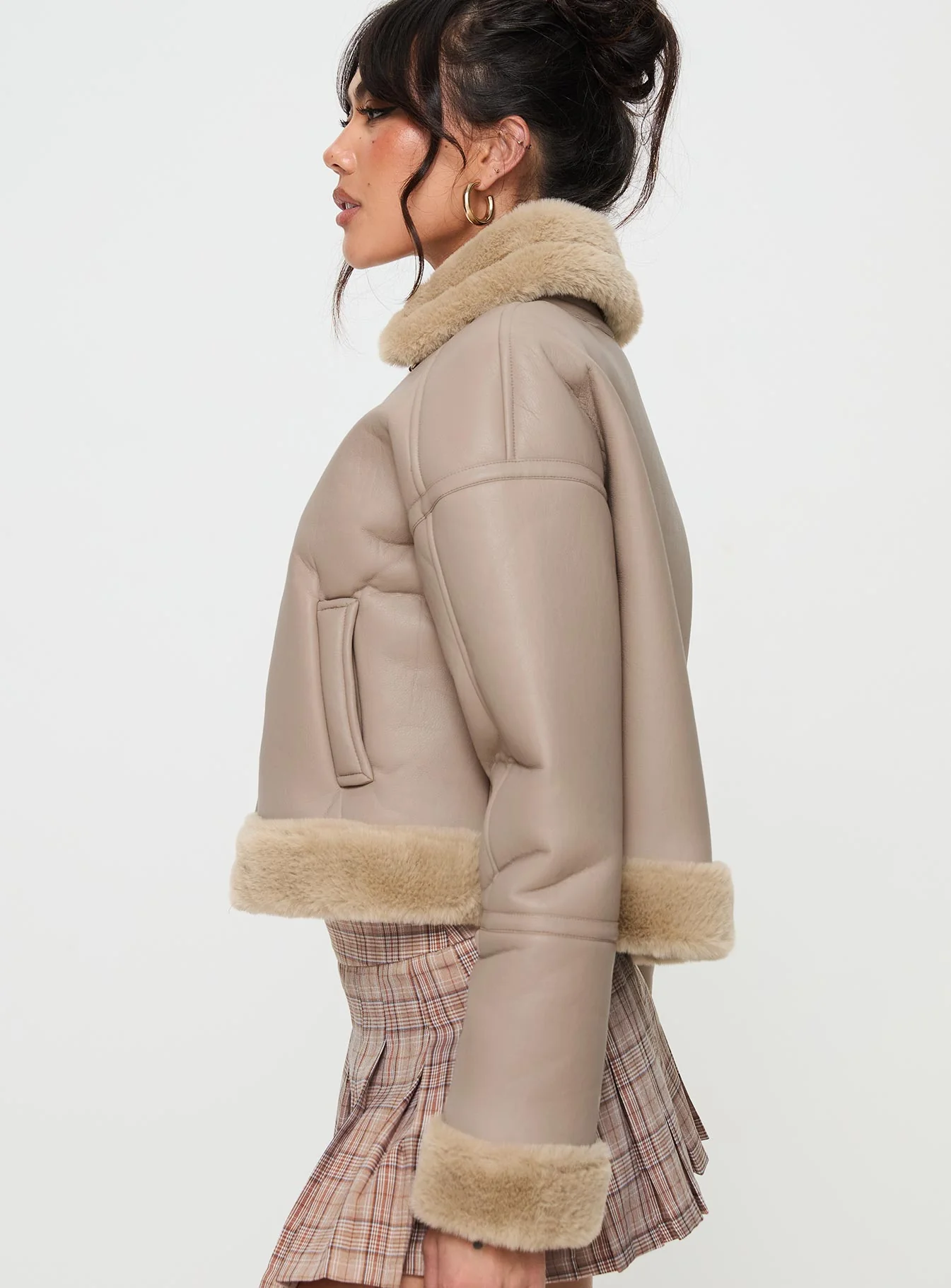 Henessy Faux Leather Jacket Beige