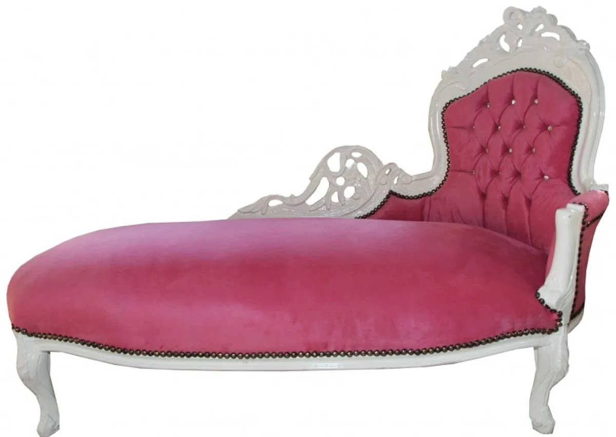 Baroque chaise longue King pink/white with bling bling rhinestones